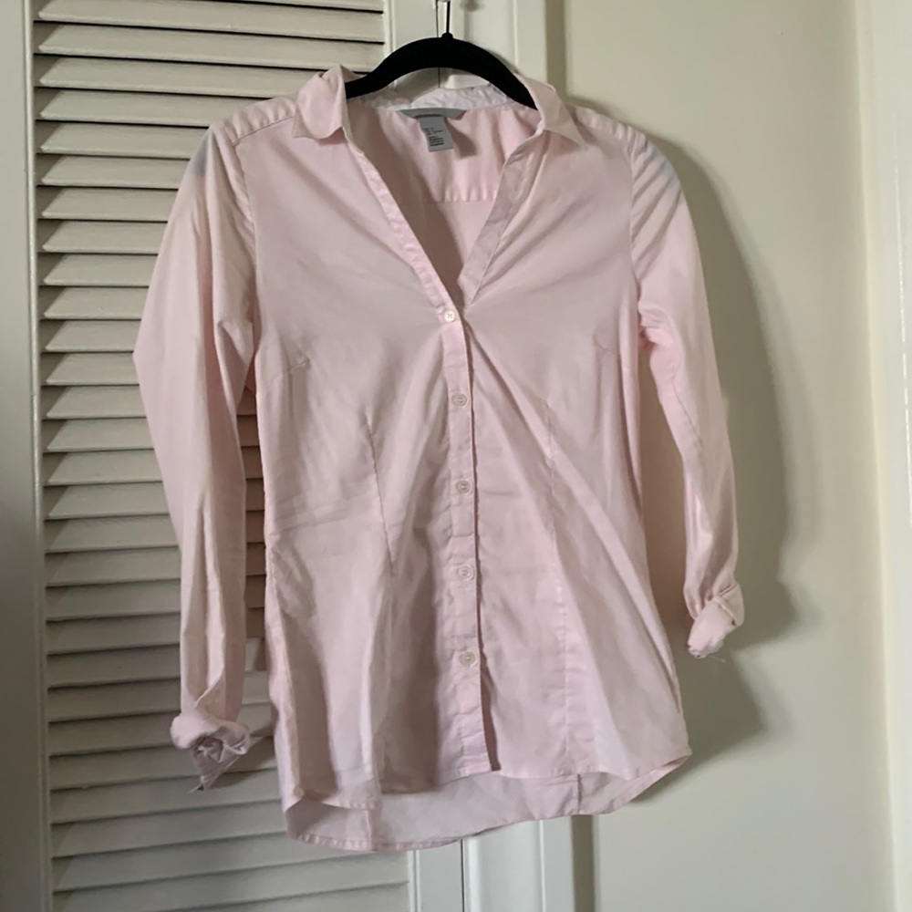 h&m pink button down